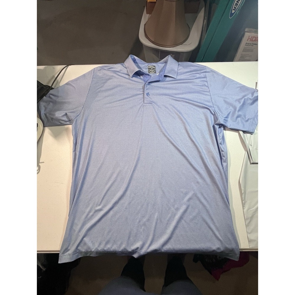 Callaway Men's Opti-Dri Golf Polo XL Gingham Light Blue Performance EUC